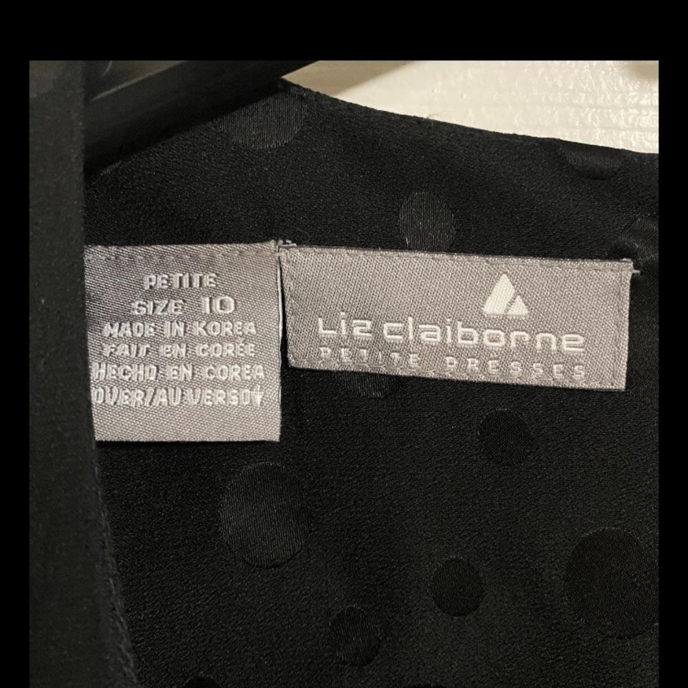 Liz Claiborne Black Polka Dotted Sheer Sleeve Dress Size 10 - Picture 4 of 7